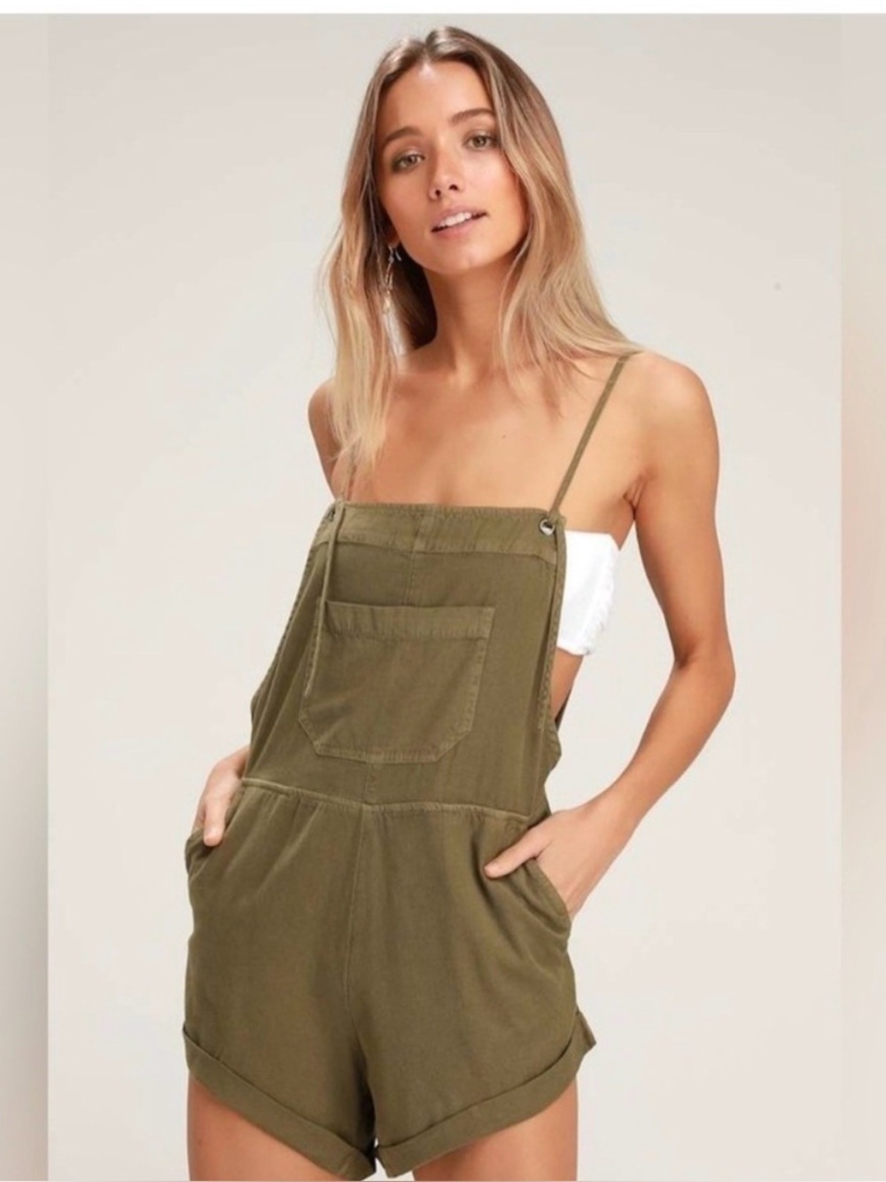 Billabong Olive Green Short Overalls with Front Pocket